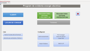 Program evidenta energie electrica, locuri consum, masuratori consum, generare si trimitere pe mail facturi